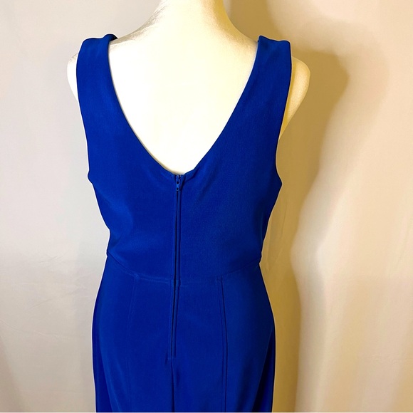 Royal Blue Sleeveless Midi Dress, Gold Bar accent above cleavage window Sz 10 - Picture 5 of 13